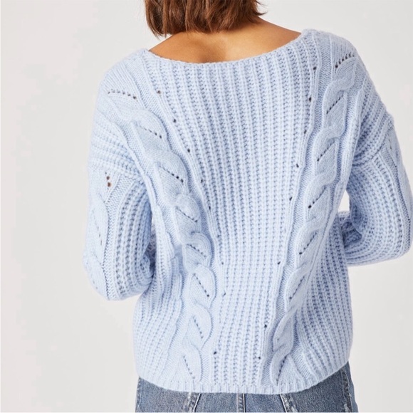 Anthropologie Ramona Blue V-Neck Slouchy Cable Knit  Alpaca Blend Sweater - Picture 3 of 7
